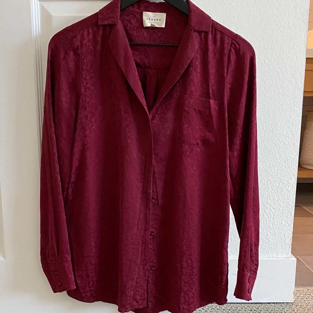 Sezane burgundy Button-Up Silk Shirt